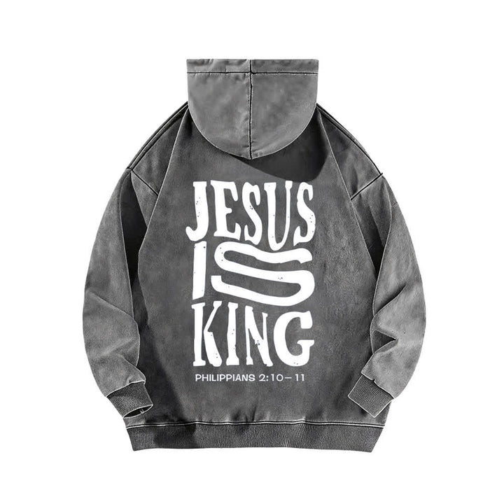 Christianartworkshop Sudadera con capucha lavada con estampado frontal y trasero de "Jesús es Rey" - image 7