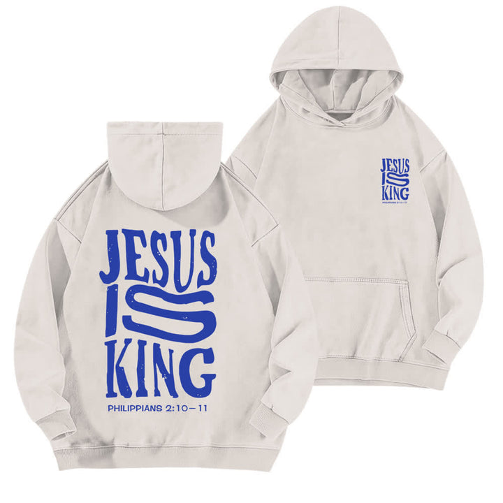 Christianartworkshop Sudadera con capucha lavada con estampado frontal y trasero de "Jesús es Rey" - Blanco - 5XL - image 12