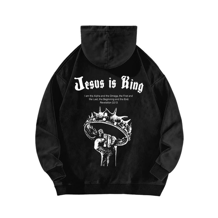 Christianartworkshop Sudadera con capucha lavada "Jesús es Rey Corona de Espinas" - image 4