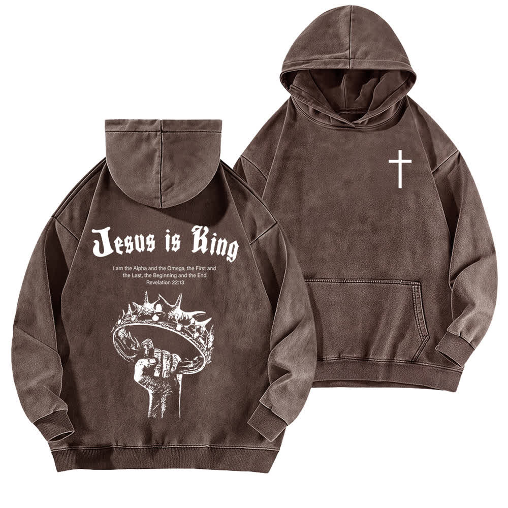 Christianartworkshop Sudadera con capucha lavada "Jesús es Rey Corona de Espinas" - Marrón - 5XL - image 12