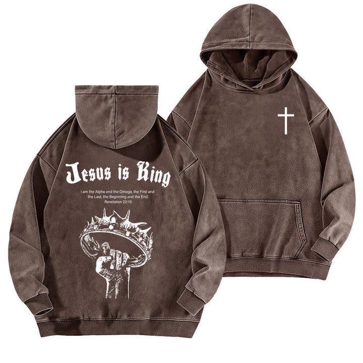 Christianartworkshop Sudadera con capucha lavada "Jesús es Rey Corona de Espinas" - Marrón - 5XL - image 12
