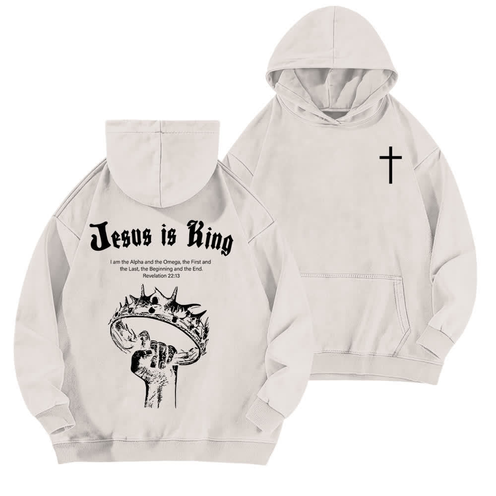 Christianartworkshop Sudadera con capucha lavada "Jesús es Rey Corona de Espinas" - Blanco - 5XL - image 0