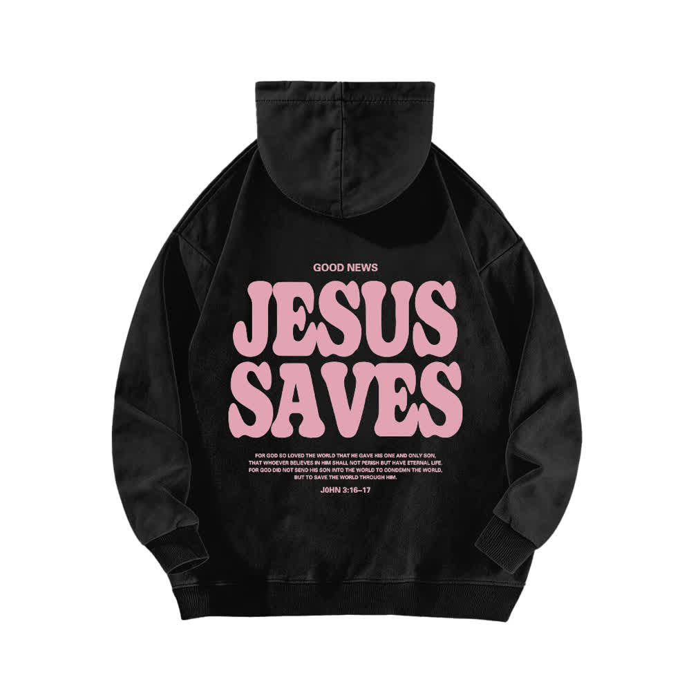 Christianartworkshop Sudadera con capucha lavada con el lema "Jesús salva, buenas noticias" por delante y por detrás. - image 1