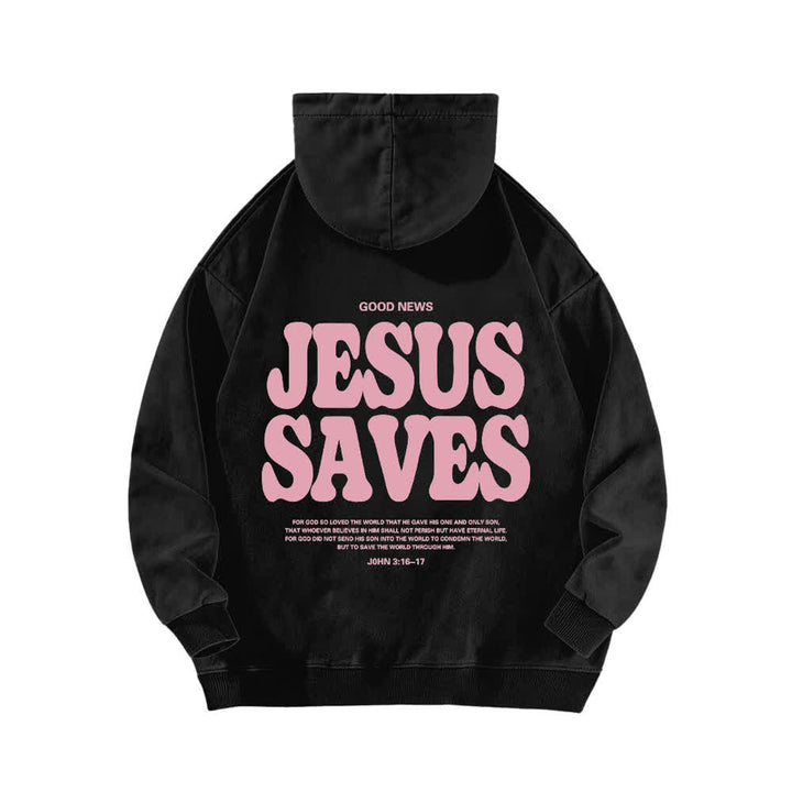 Christianartworkshop Sudadera con capucha lavada con el lema "Jesús salva, buenas noticias" por delante y por detrás. - image 1