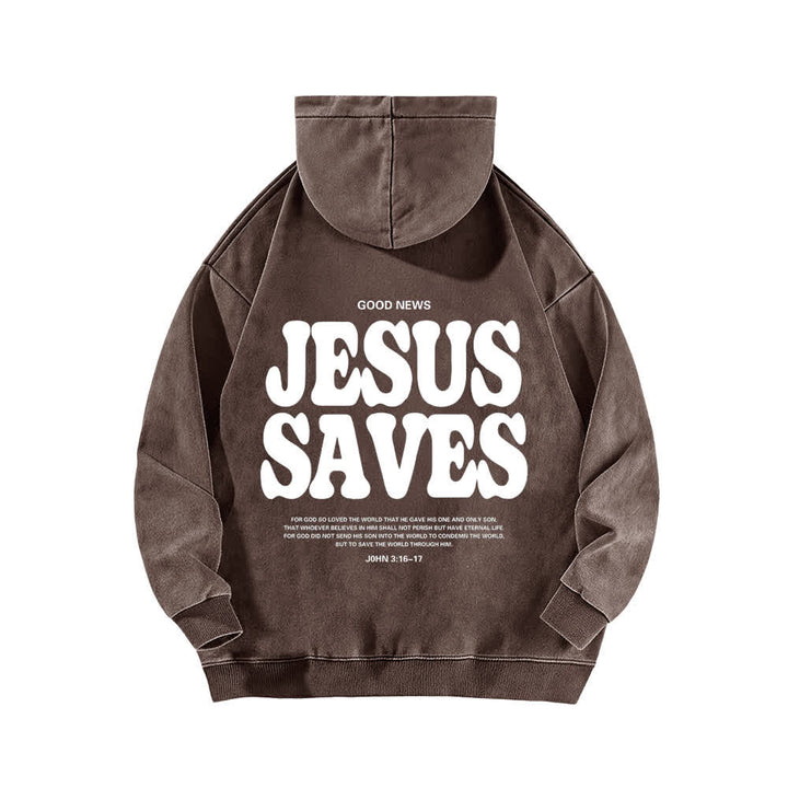 Christianartworkshop Sudadera con capucha lavada con el lema "Jesús salva, buenas noticias" por delante y por detrás. - image 10