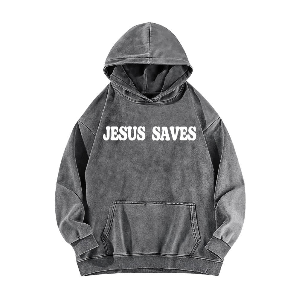 Christianartworkshop Sudadera con capucha lavada con el lema "Jesús salva, buenas noticias" por delante y por detrás. - image 5