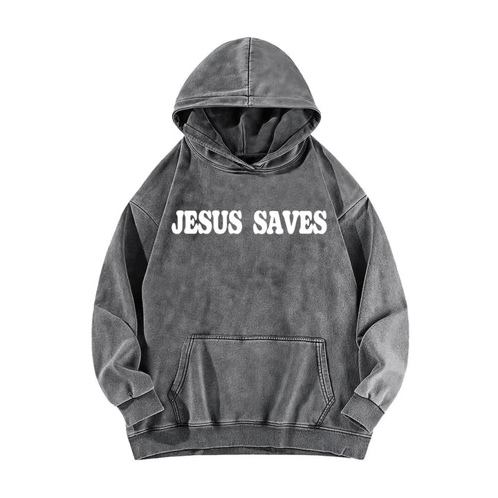 Christianartworkshop Sudadera con capucha lavada con el lema "Jesús salva, buenas noticias" por delante y por detrás. - image 5