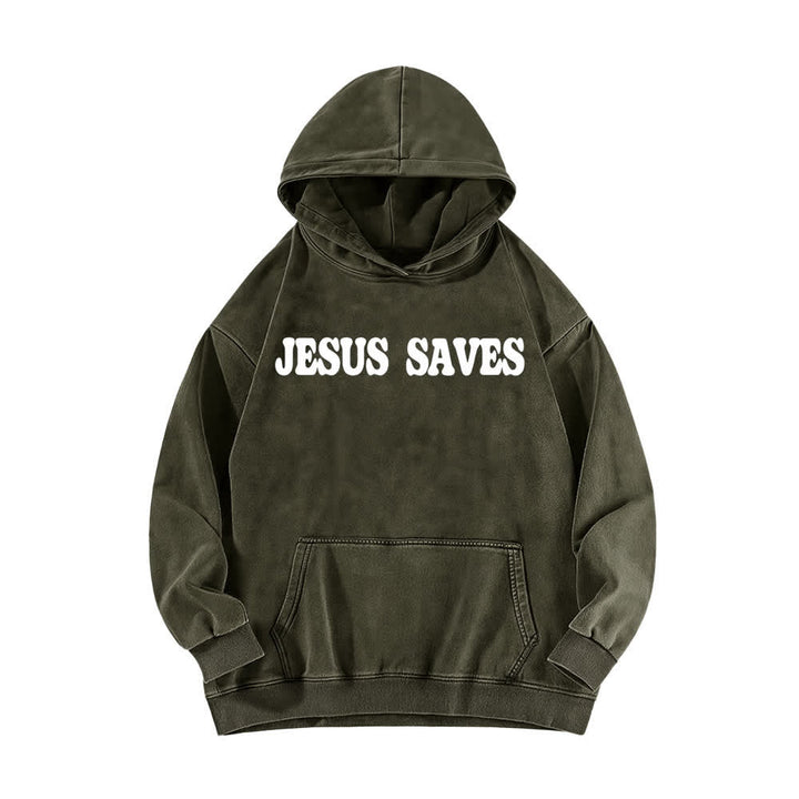 Christianartworkshop Sudadera con capucha lavada con el lema "Jesús salva, buenas noticias" por delante y por detrás. - image 8