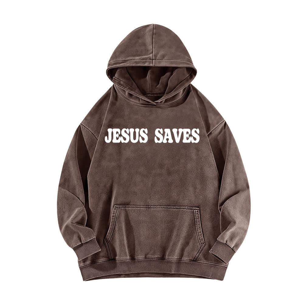 Christianartworkshop Sudadera con capucha lavada con el lema "Jesús salva, buenas noticias" por delante y por detrás. - image 11