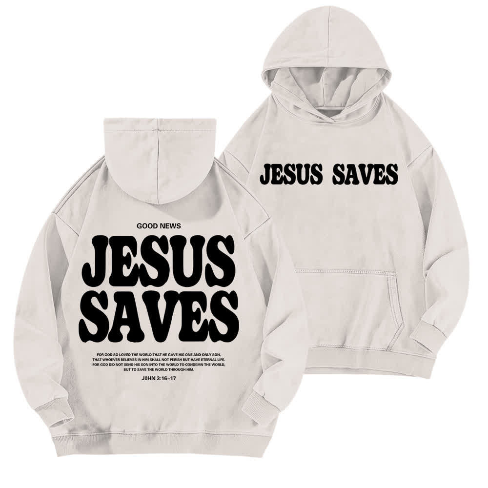 Christianartworkshop Sudadera con capucha lavada con el lema "Jesús salva, buenas noticias" por delante y por detrás. - Blanco - 5XL - image 12