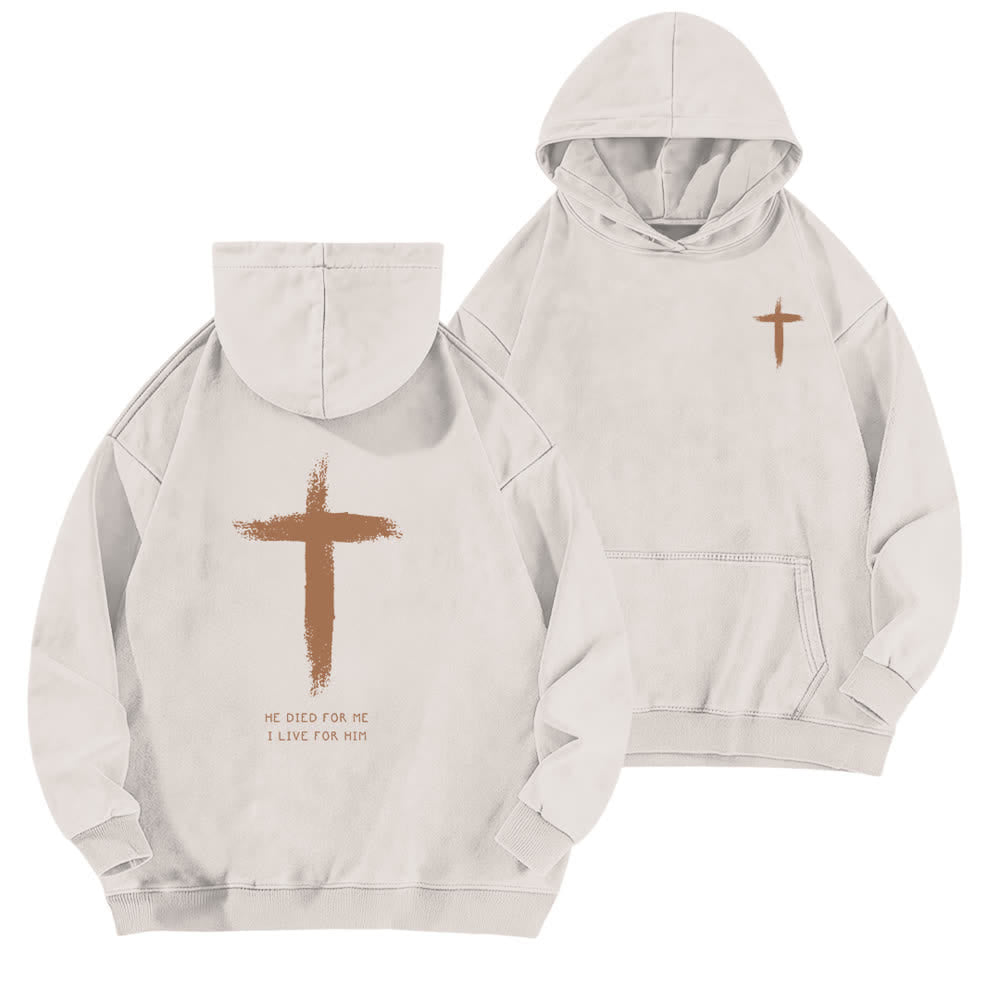 Christianartworkshop Sudadera con capucha lavada con estampado cruzado en la espalda "Él murió por mí" - Blanco - 5XL - image 0