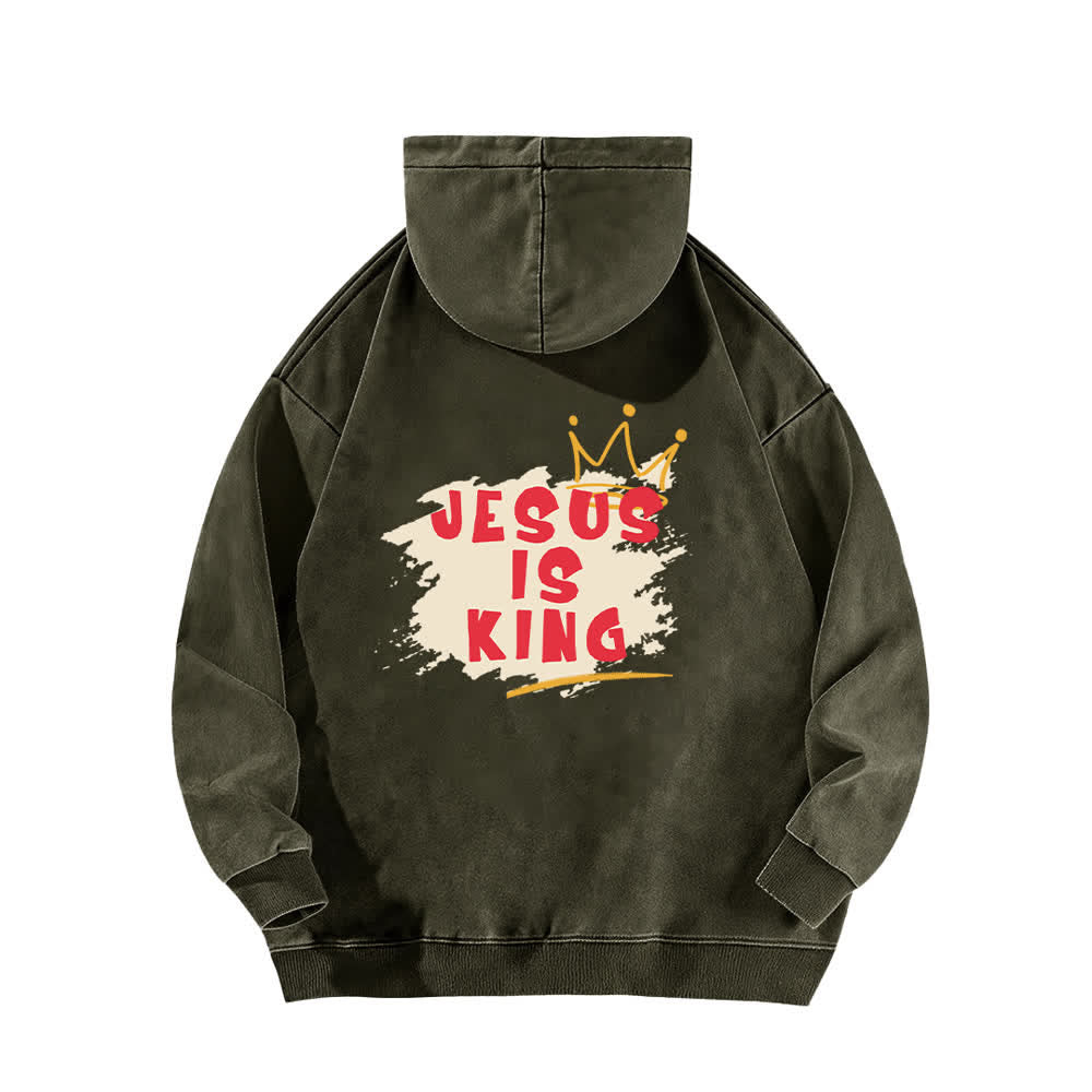 Christianartworkshop Sudadera con capucha lavada con estampado de la corona de Jesús como rey - image 7