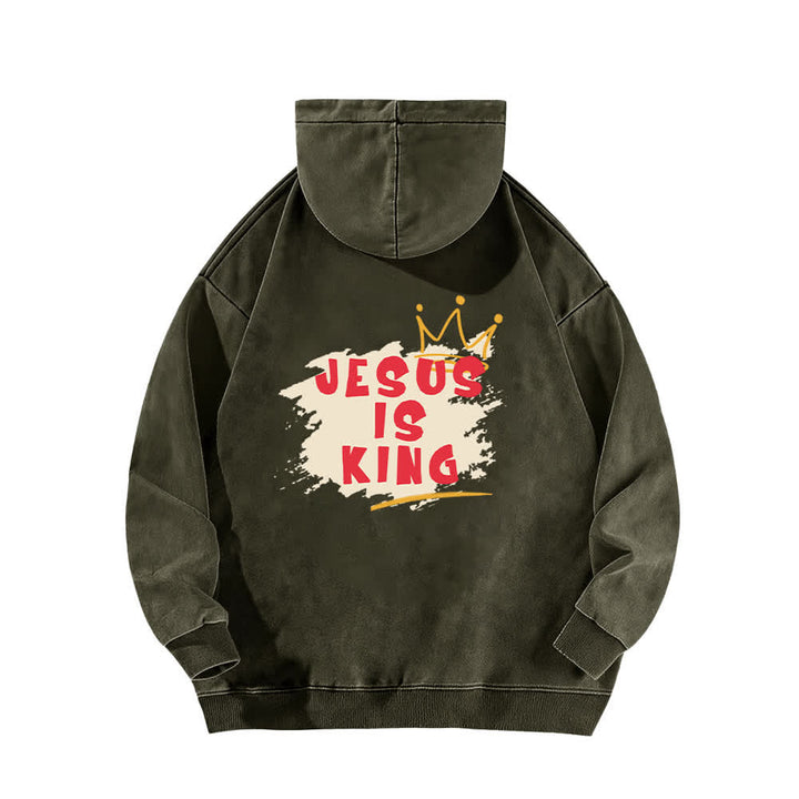 Christianartworkshop Sudadera con capucha lavada con estampado de la corona de Jesús como rey - image 7