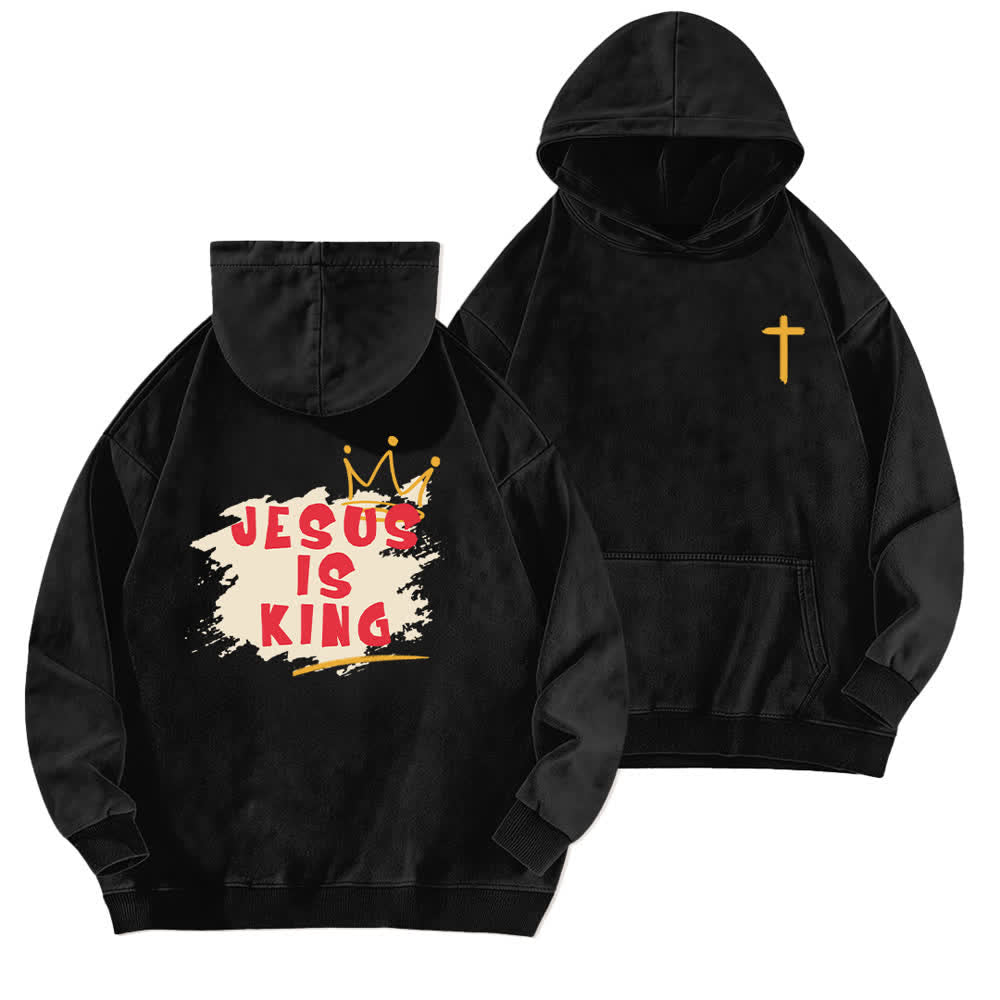 Christianartworkshop Sudadera con capucha lavada con estampado de la corona de Jesús como rey - Negro - 5XL - image 0