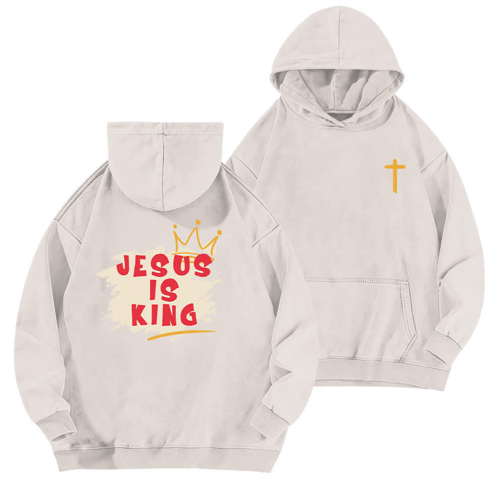 Christianartworkshop Sudadera con capucha lavada con estampado de la corona de Jesús como rey - Blanco - 5XL - image 3