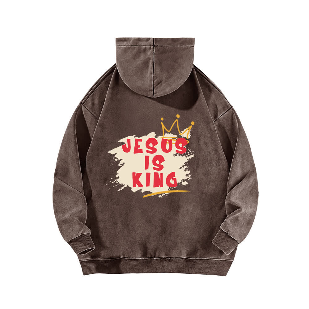 Christianartworkshop Sudadera con capucha lavada con estampado de la corona de Jesús como rey - image 10