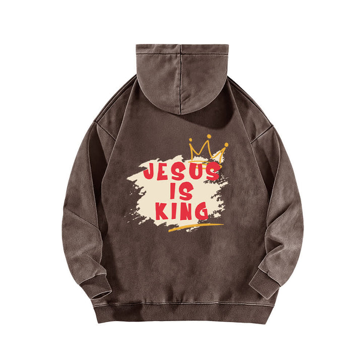 Christianartworkshop Sudadera con capucha lavada con estampado de la corona de Jesús como rey - image 10