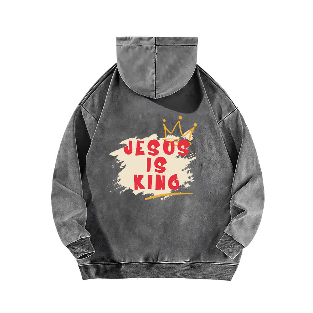Christianartworkshop Sudadera con capucha lavada con estampado de la corona de Jesús como rey - image 13