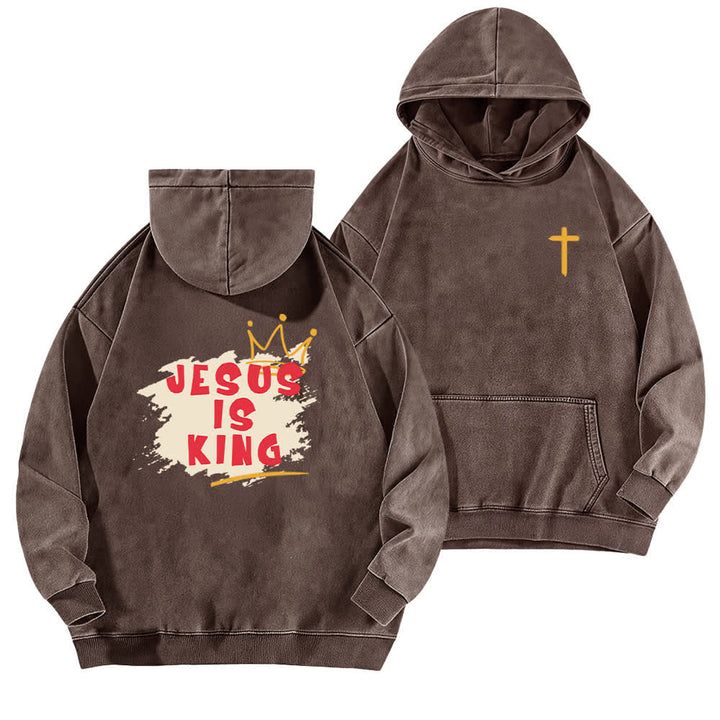 Christianartworkshop Sudadera con capucha lavada con estampado de la corona de Jesús como rey - Marrón - 5XL - image 9