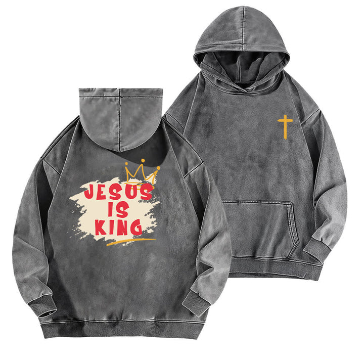 Christianartworkshop Sudadera con capucha lavada con estampado de la corona de Jesús como rey - Gris - 5XL - image 12