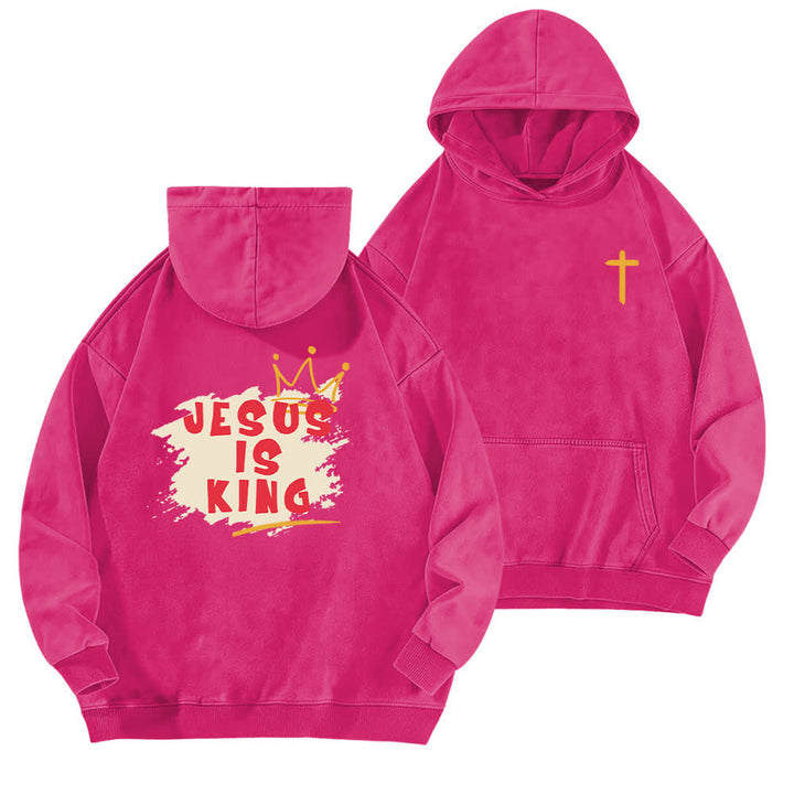Christianartworkshop Sudadera con capucha lavada con estampado de la corona de Jesús como rey - Rosa - 5XL - image 15