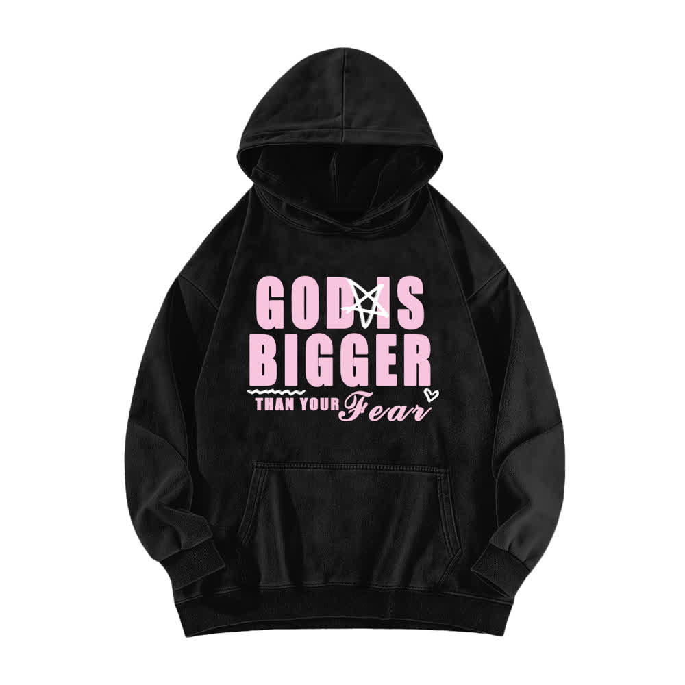 Christianartworkshop Sudadera con capucha vintage marrón desteñida con el lema "Dios es más grande que tu miedo": Dios es más grande que tu miedo. - Negro - 5XL - image 1
