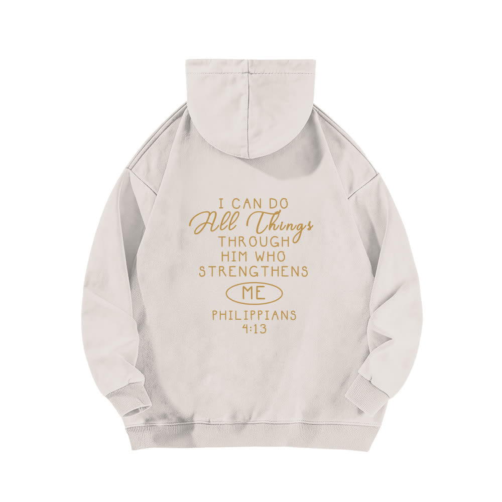 Christianartworkshop Sudadera con capucha lavada con diseño cruzado "Puedo hacer todas las cosas" - image 4