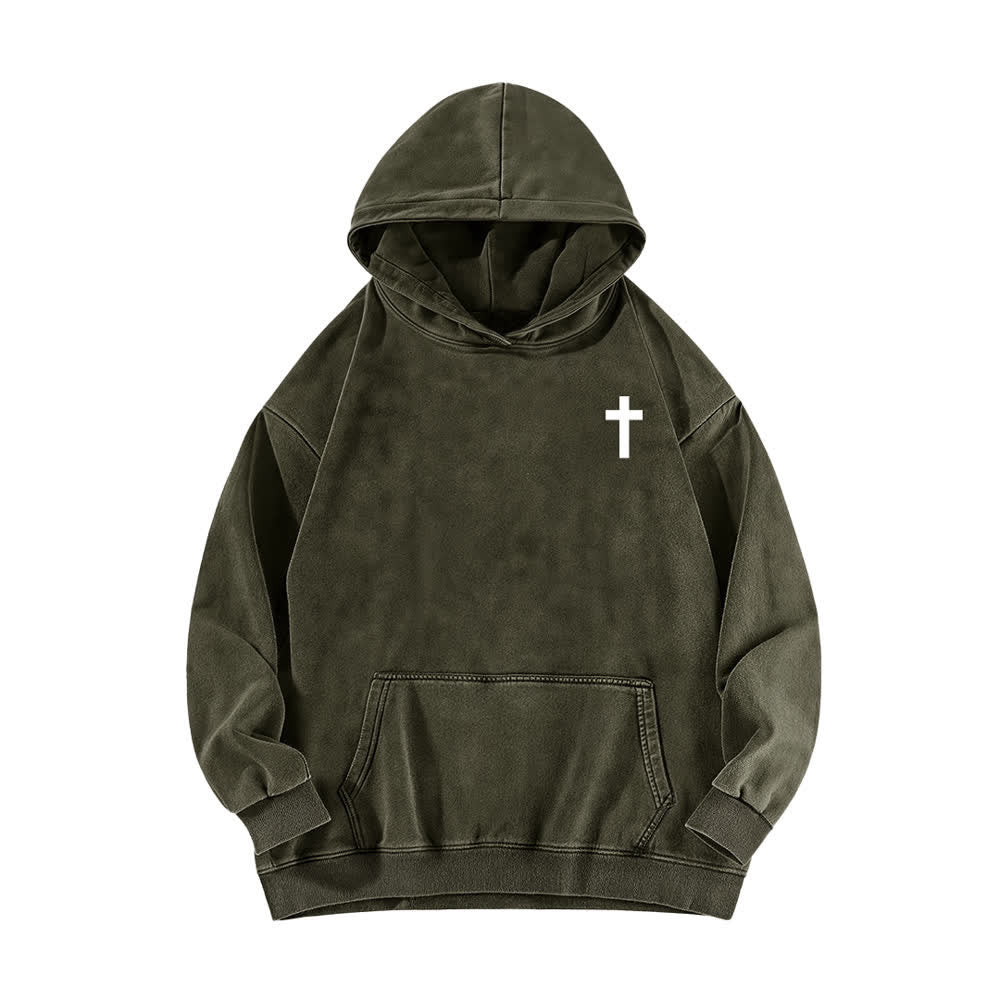 Christianartworkshop Sudadera con capucha lavada con diseño cruzado "Puedo hacer todas las cosas" - image 11