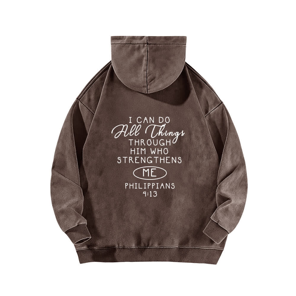 Christianartworkshop Sudadera con capucha lavada con diseño cruzado "Puedo hacer todas las cosas" - image 13