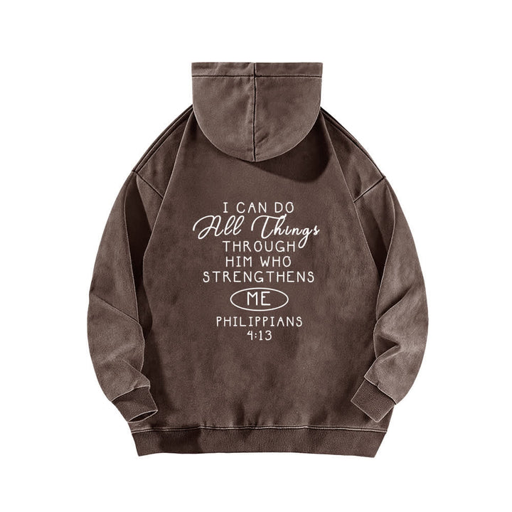 Christianartworkshop Sudadera con capucha lavada con diseño cruzado "Puedo hacer todas las cosas" - image 13