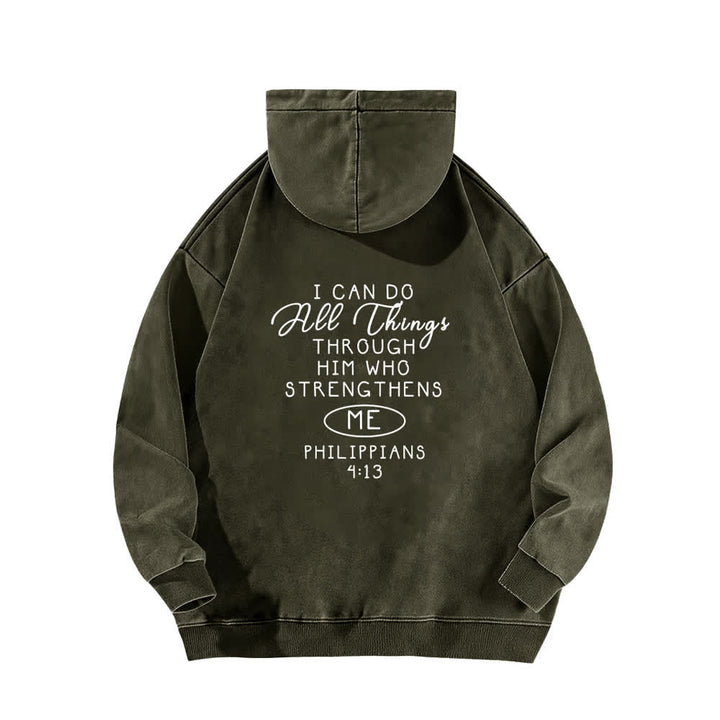 Christianartworkshop Sudadera con capucha lavada con diseño cruzado "Puedo hacer todas las cosas" - image 10