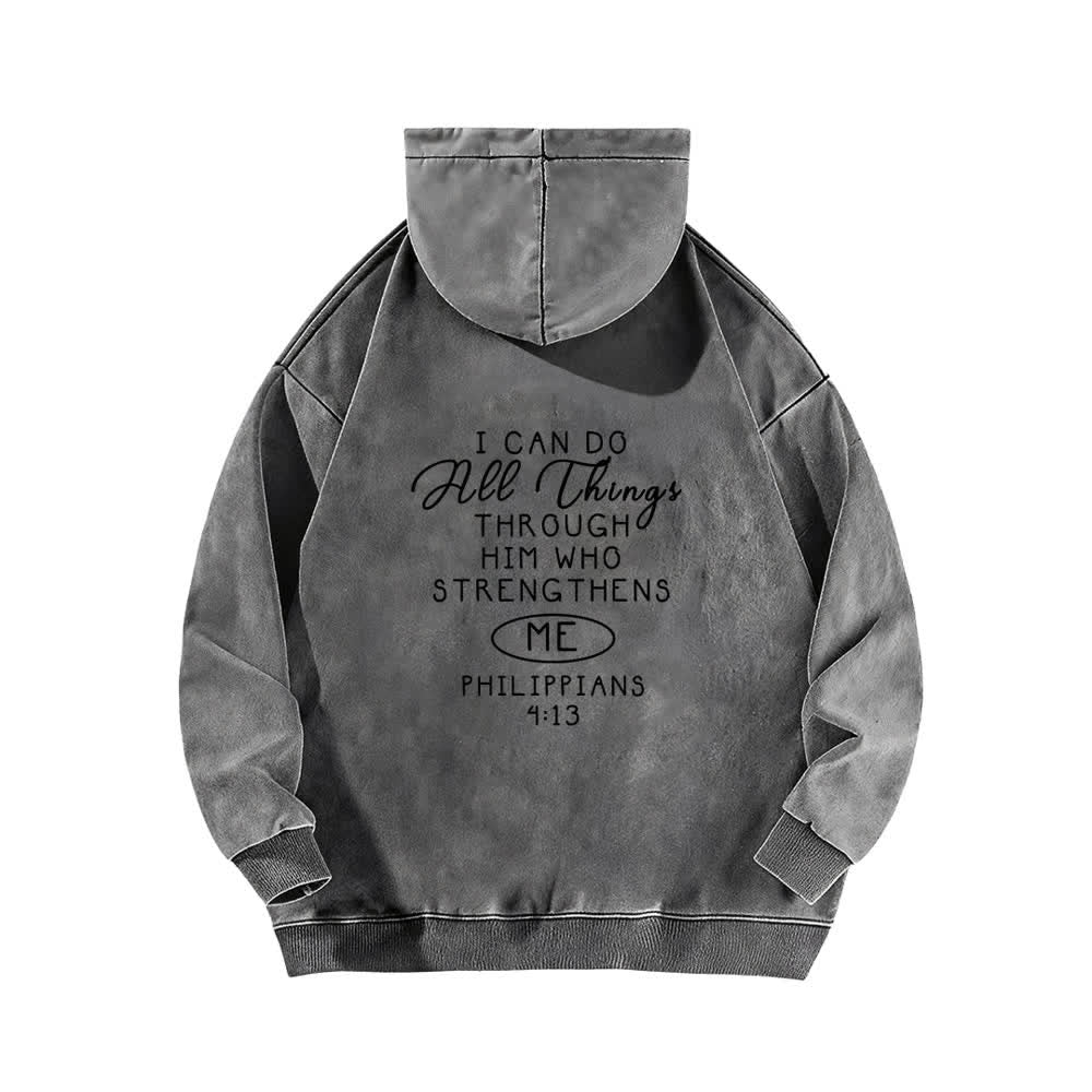 Christianartworkshop Sudadera con capucha lavada con diseño cruzado "Puedo hacer todas las cosas" - image 7