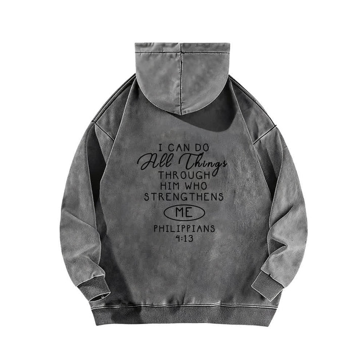 Christianartworkshop Sudadera con capucha lavada con diseño cruzado "Puedo hacer todas las cosas" - image 7