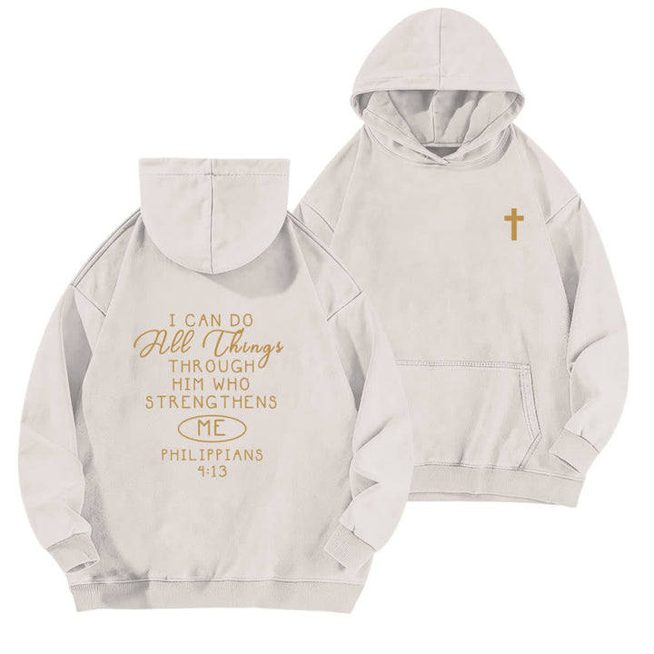 Christianartworkshop Sudadera con capucha lavada con diseño cruzado "Puedo hacer todas las cosas" - Blanco - 5XL - image 3