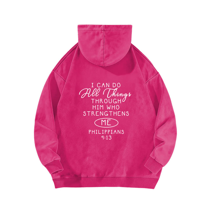 Christianartworkshop Sudadera con capucha lavada con diseño cruzado "Puedo hacer todas las cosas" - image 16