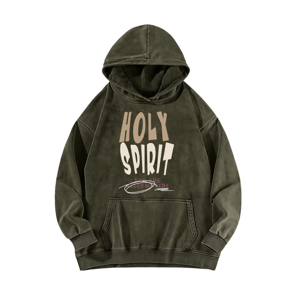 Christianartworkshop Sudadera con capucha lavada estilo streetwear vintage del Espíritu Santo - Verde militar - 5XL - image 0
