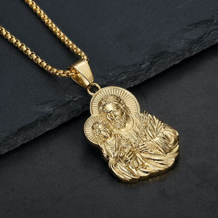 Christianartworkshop Collar con colgante de medallón de San José grabado: símbolo de la constante protección divina. - Dorado - image 0