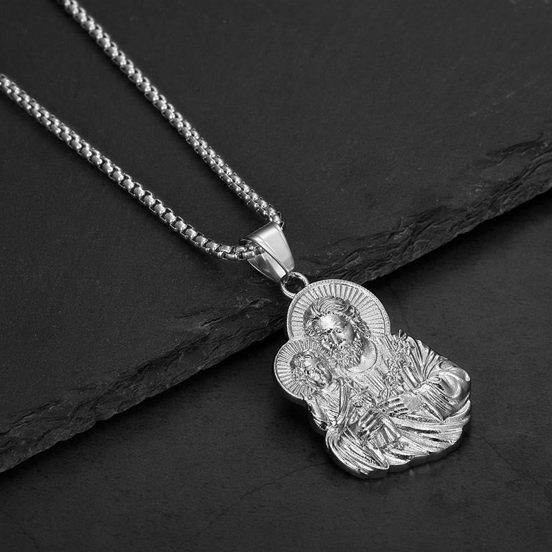 Christianartworkshop Collar con colgante de medallón de San José grabado: símbolo de la constante protección divina. - Plata - image 2