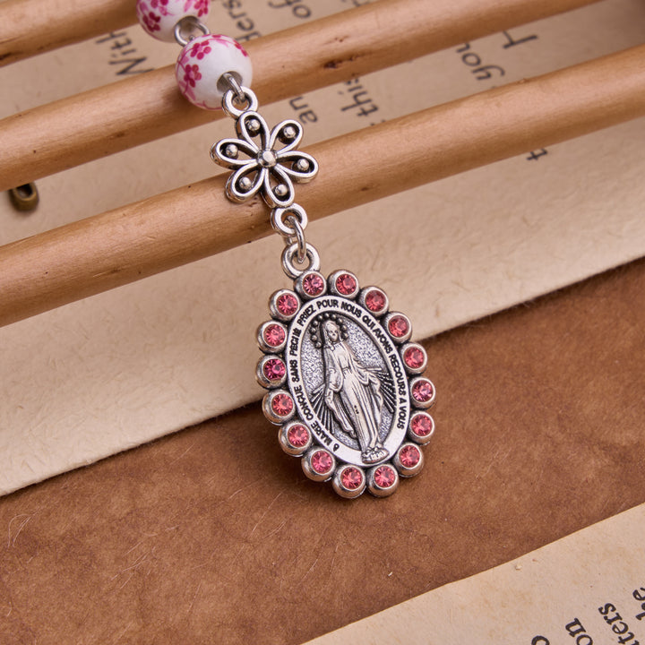 Christianartworkshop Rosario de cerámica con medalla enjoyada de la Virgen María y el Santo Grial: símbolo de la protección divina. - image 3