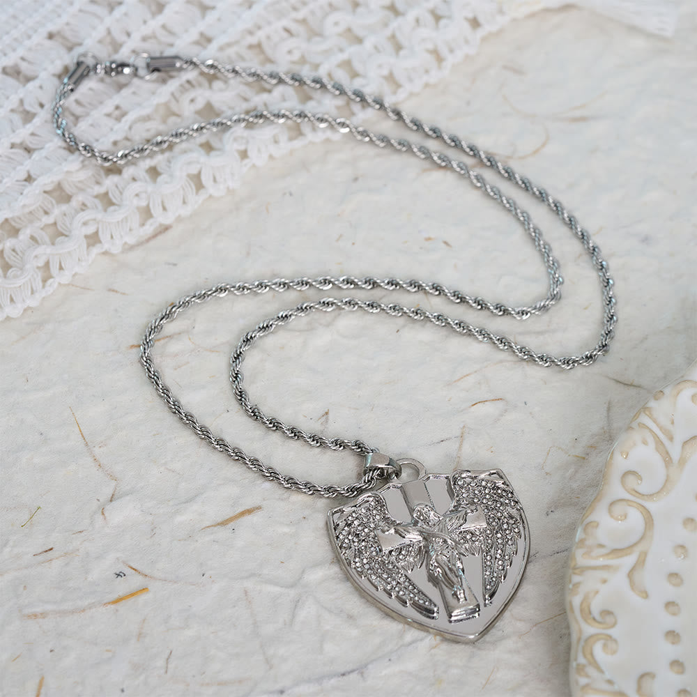 Christianartworkshop Collar con colgante de crucifijo y escudo de piedra brillante: símbolo de consuelo divino. - image 4