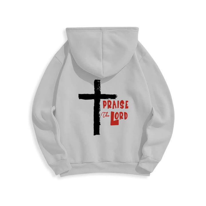 Christianartworkshop Sudadera con capucha forrada de felpa con diseño de la Cruz del Cepillo "Alabado sea el Señor" - image 10