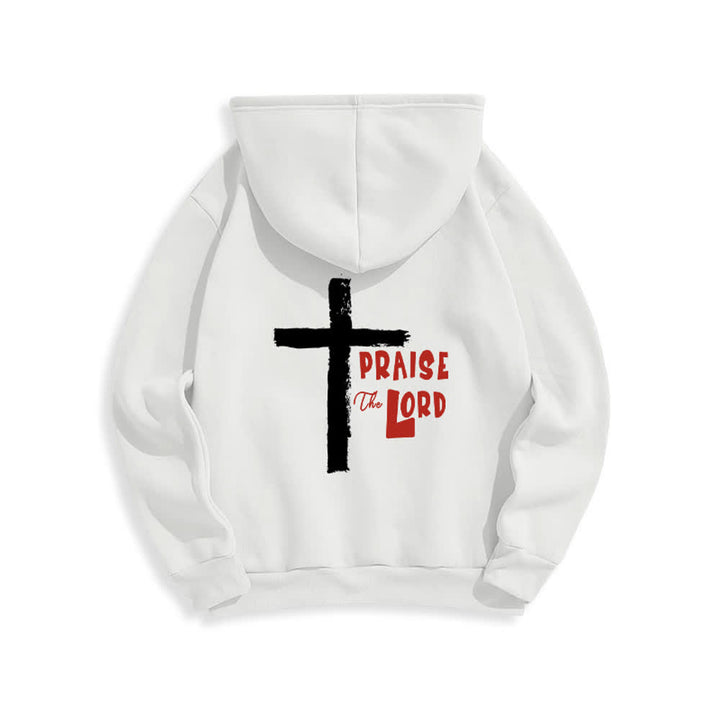 Christianartworkshop Sudadera con capucha forrada de felpa con diseño de la Cruz del Cepillo "Alabado sea el Señor" - image 4