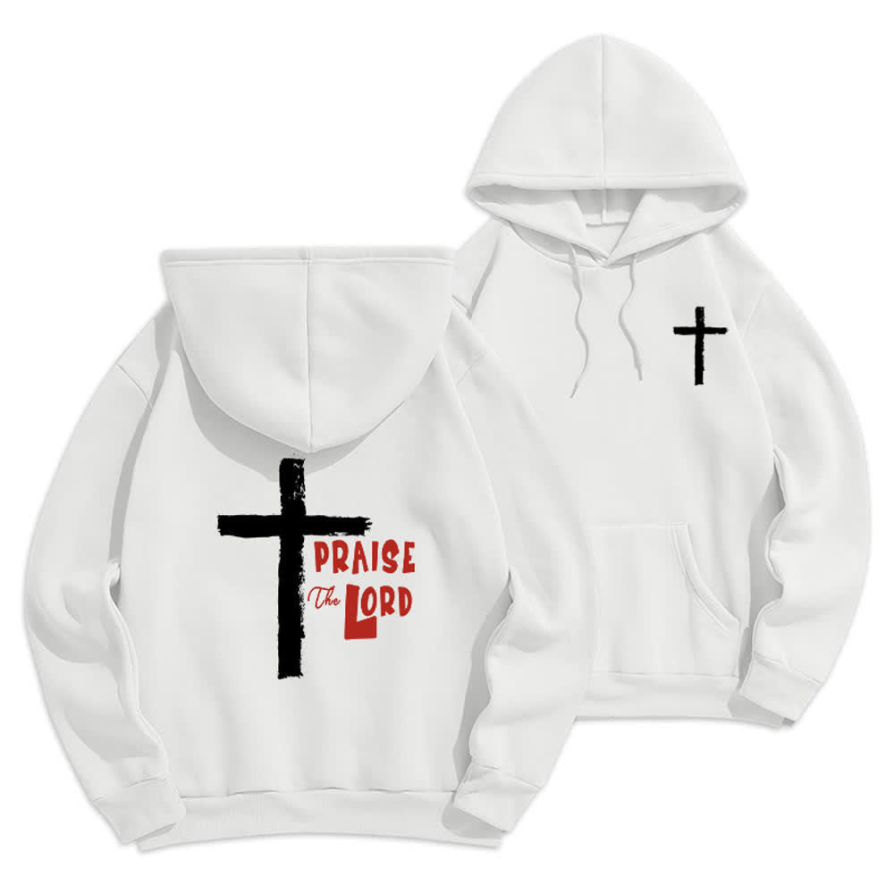 Christianartworkshop Sudadera con capucha forrada de felpa con diseño de la Cruz del Cepillo "Alabado sea el Señor" - Blanco - 2XL - image 3