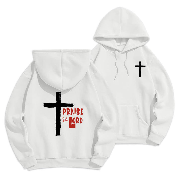 Christianartworkshop Sudadera con capucha forrada de felpa con diseño de la Cruz del Cepillo "Alabado sea el Señor" - Blanco - 2XL - image 3