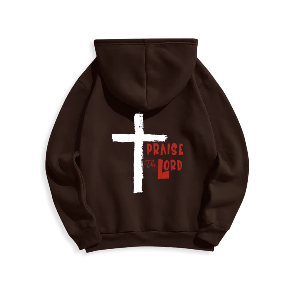 Christianartworkshop Sudadera con capucha forrada de felpa con diseño de la Cruz del Cepillo "Alabado sea el Señor" - image 13