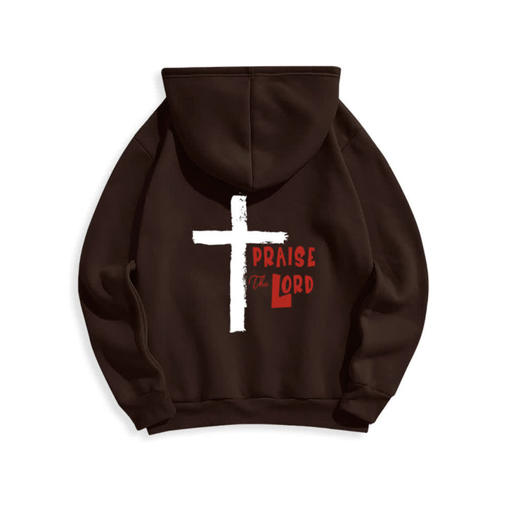 Christianartworkshop Sudadera con capucha forrada de felpa con diseño de la Cruz del Cepillo "Alabado sea el Señor" - image 13