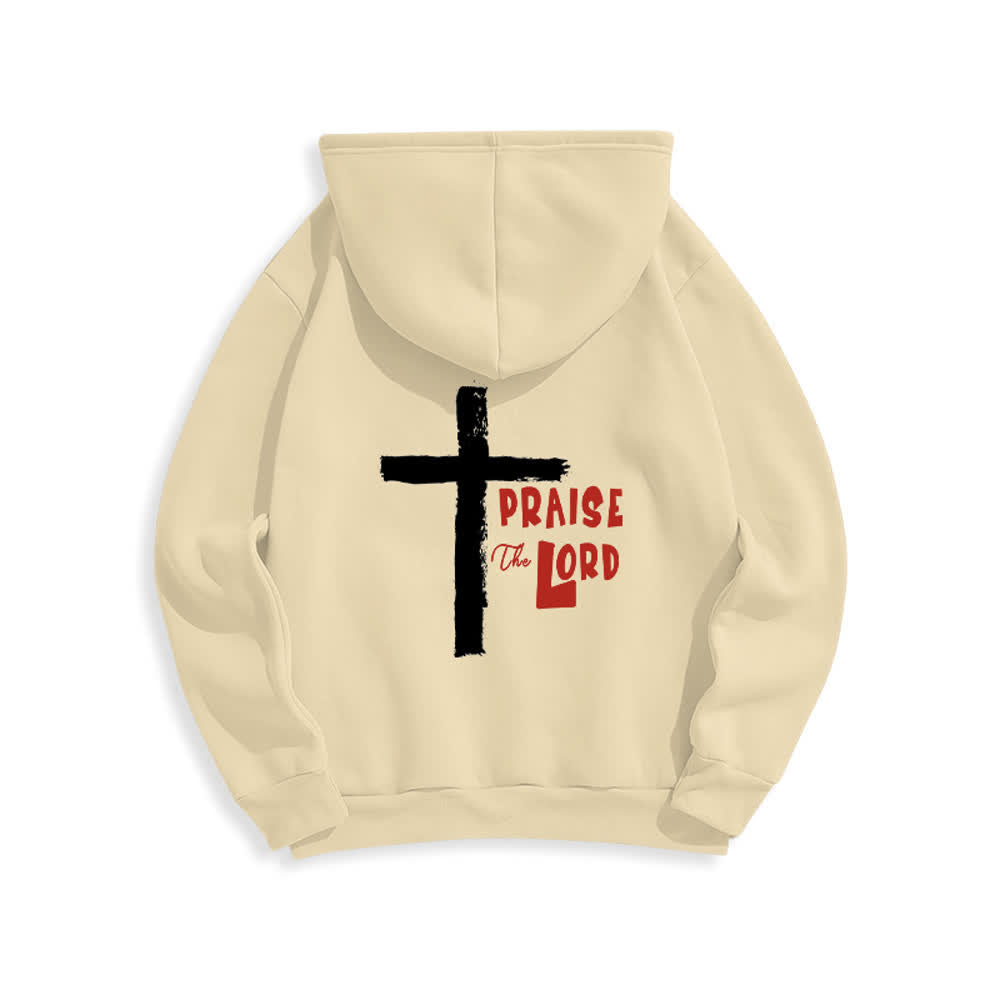 Christianartworkshop Sudadera con capucha forrada de felpa con diseño de la Cruz del Cepillo "Alabado sea el Señor" - image 1