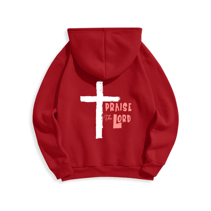 Christianartworkshop Sudadera con capucha forrada de felpa con diseño de la Cruz del Cepillo "Alabado sea el Señor" - image 19