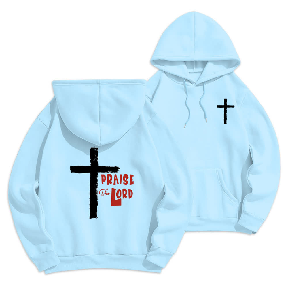 Christianartworkshop Sudadera con capucha forrada de felpa con diseño de la Cruz del Cepillo "Alabado sea el Señor" - Azul - 2XL - image 21