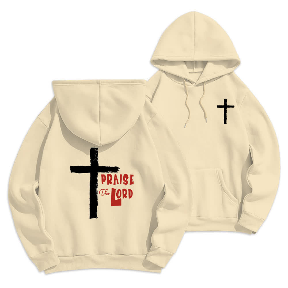 Christianartworkshop Sudadera con capucha forrada de felpa con diseño de la Cruz del Cepillo "Alabado sea el Señor" - Beige - 2XL - image 0